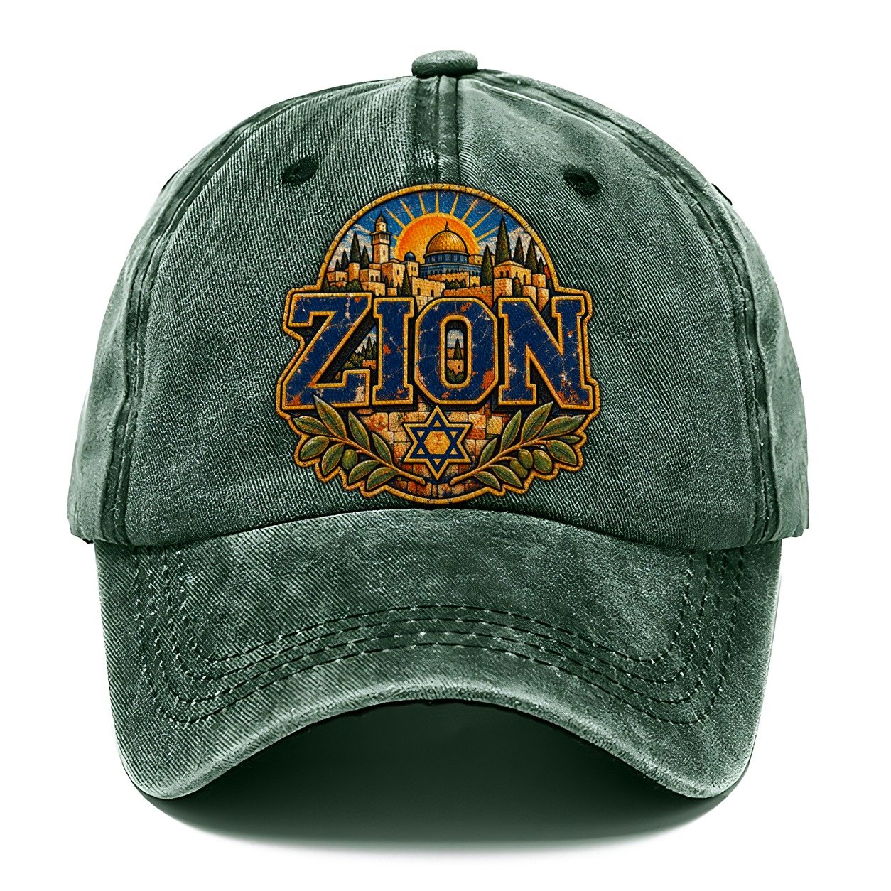 Zion Block Letters Jerusalem Classic Cap – Forest Mist