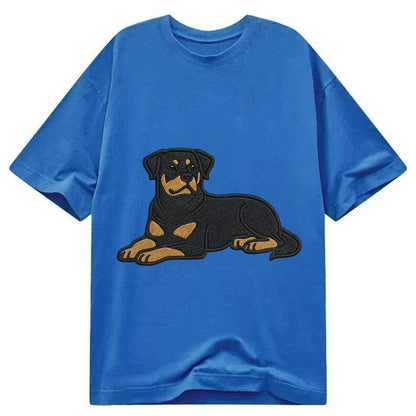 Rottweiler Black And Tan Relaxed Lying Down With Head Up Emb Classic T-shirt – Blue