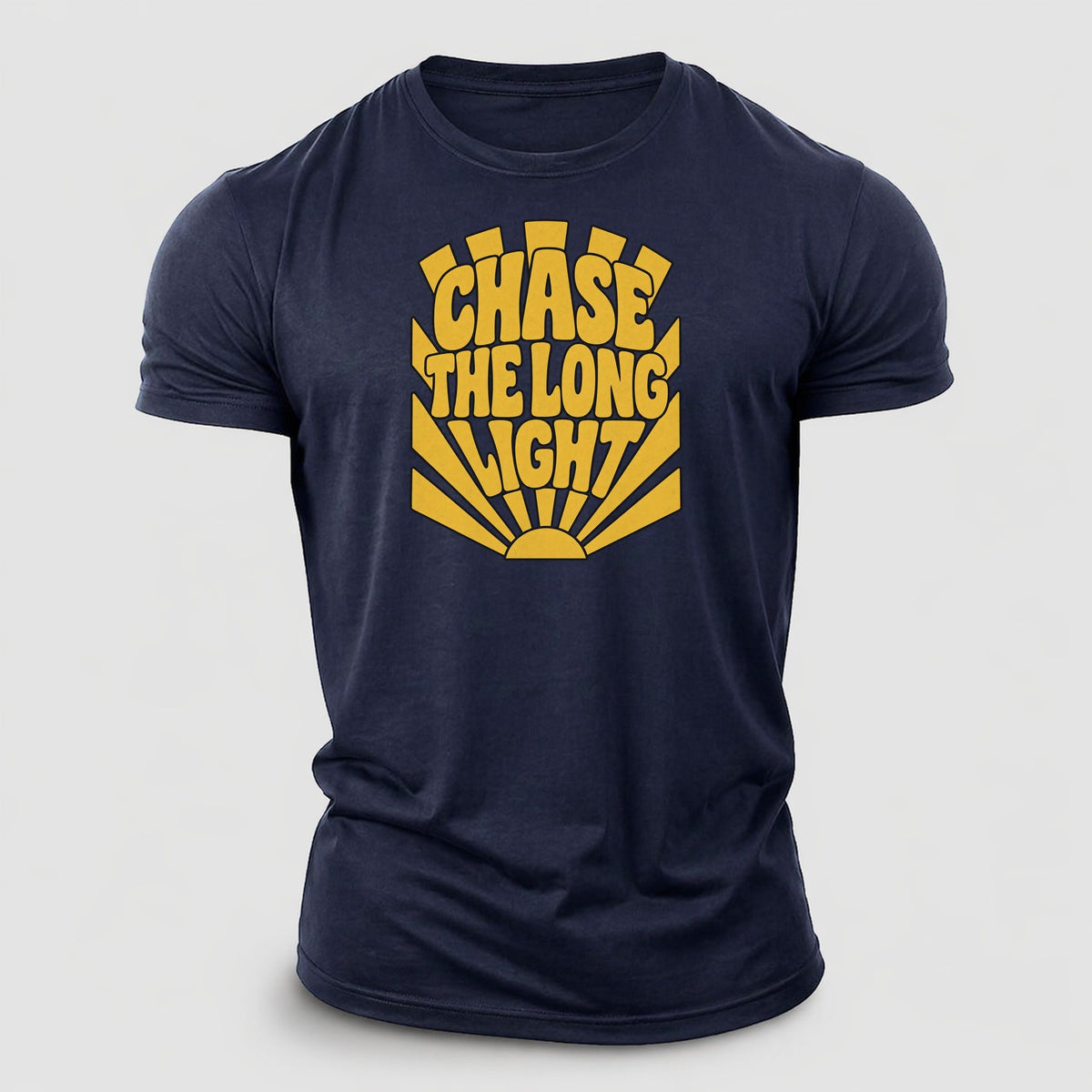 Chase The Long Light Sunburst Sayings Cotton T-Shirt – Navy
