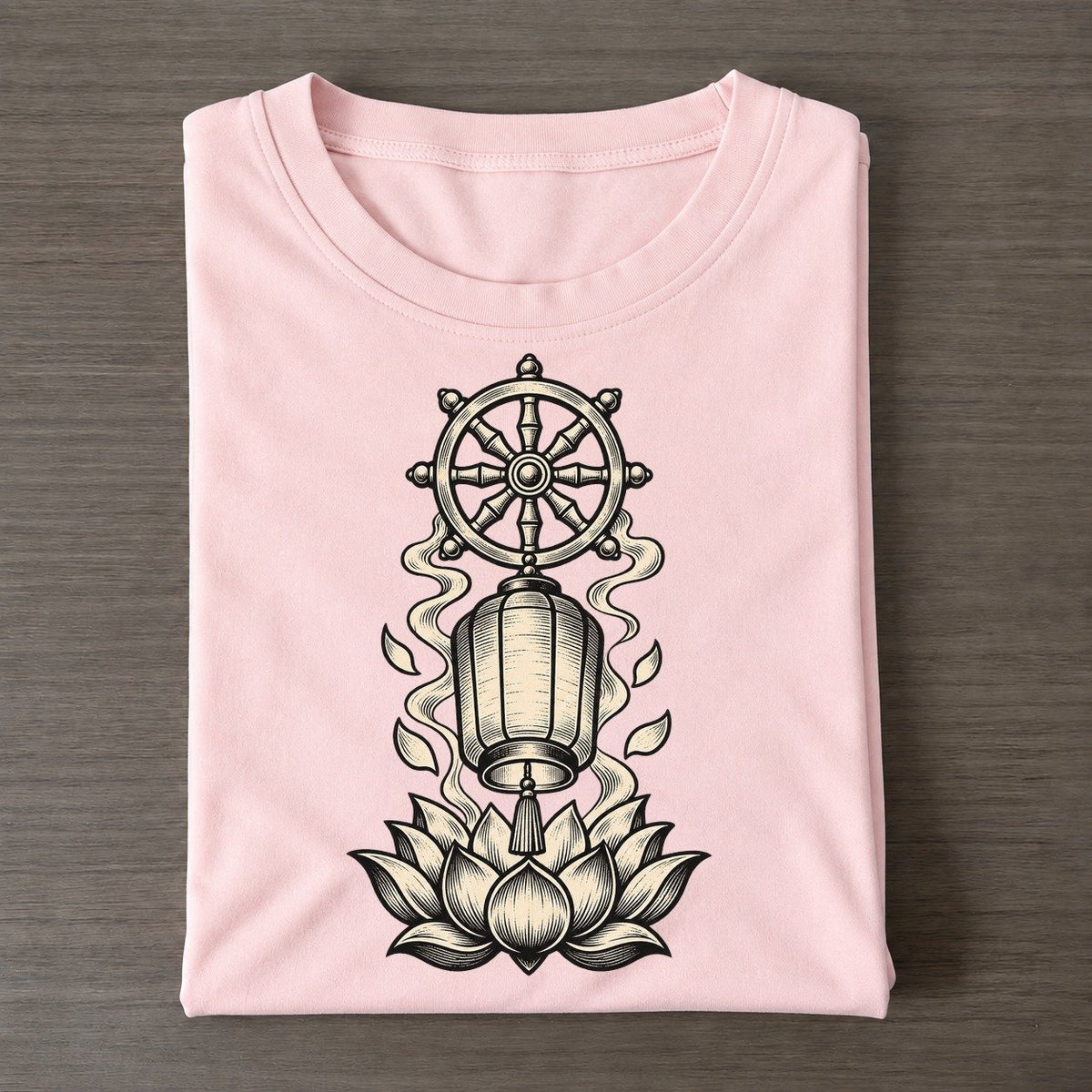 Buddhist Vesak Lantern And Lotus World Faiths Ink Figures Classic T-shirt – Pink