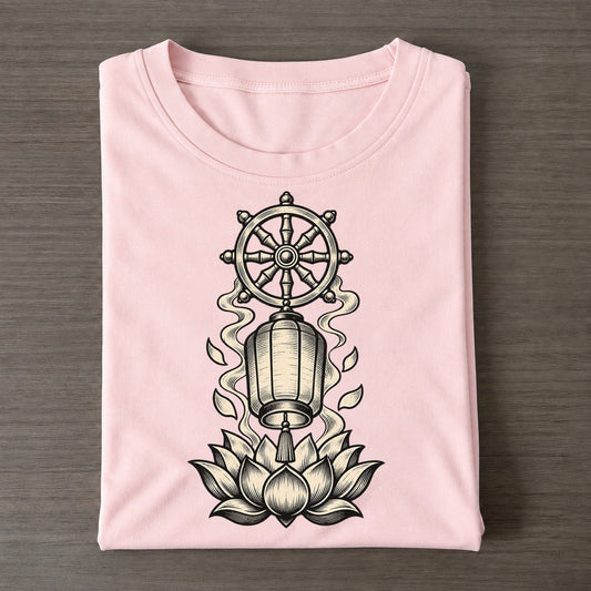 Buddhist Vesak Lantern And Lotus World Faiths Ink Figures Classic T-shirt – Pink