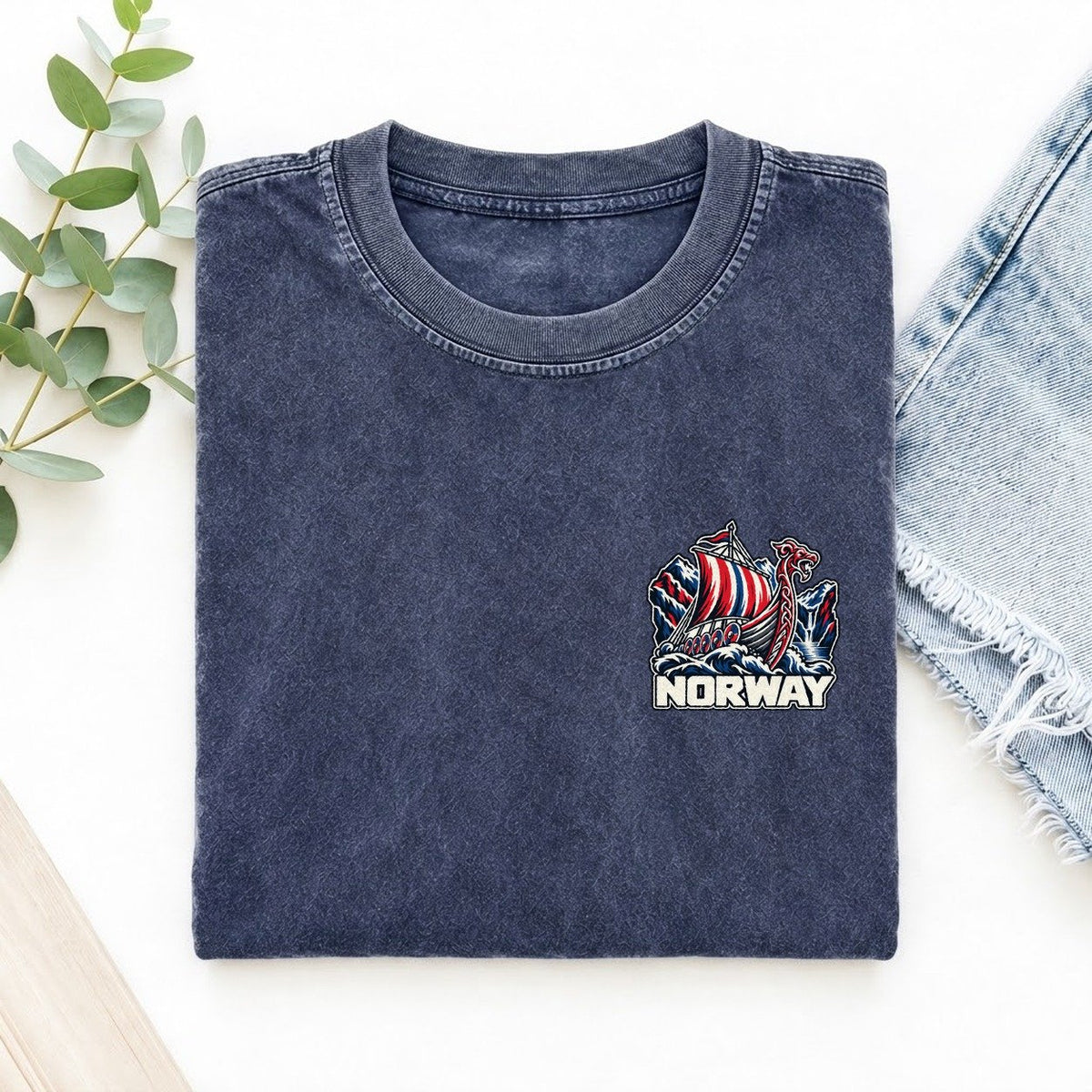 Norway Country Pride Left Chest Vintage T-shirt – Blue