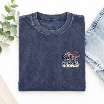 Norway Country Pride Left Chest Vintage T-shirt – Blue