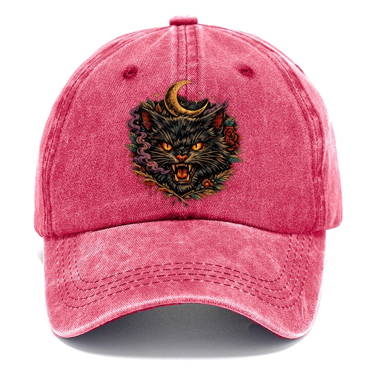 Dark Vintage Black Cat Classic Cap – Pomegranate Blush