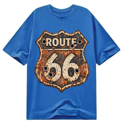 Weathered Marker Rust Aged Route 66 Sign Desert Sun Bleached Classic T-shirt – Blue