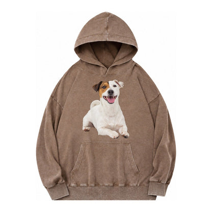 Jack Russell Terrier Dog Vintage Washed Hoodie – Brown