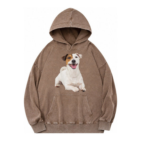 Jack Russell Terrier Dog Vintage Washed Hoodie – Brown