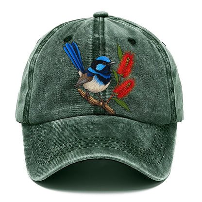 Superb Fairywren And Bottlebrush Australia Cultural Icons Classic Cap – Forest Mist