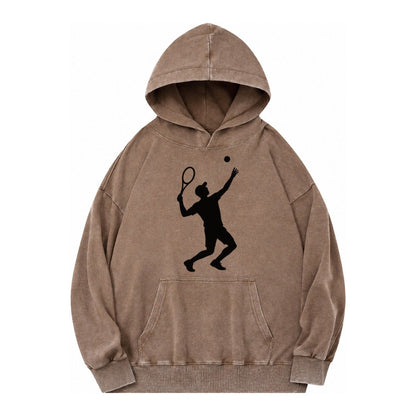 Tennis Player Serving Powerful Shot Vintage Washed Hoodie – Brown