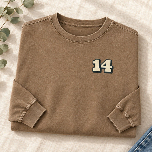 Number 14 Left Chest Washed Long Sleeve T-Shirt – Coffee