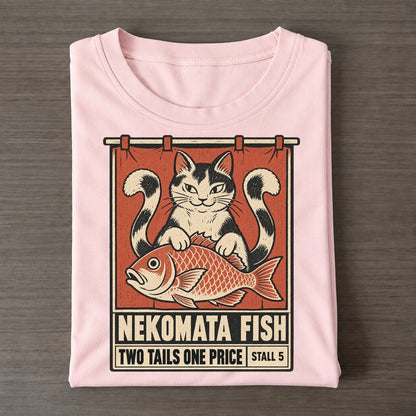 Nekomata Fish Yokai Night Market Classic T-shirt – Pink