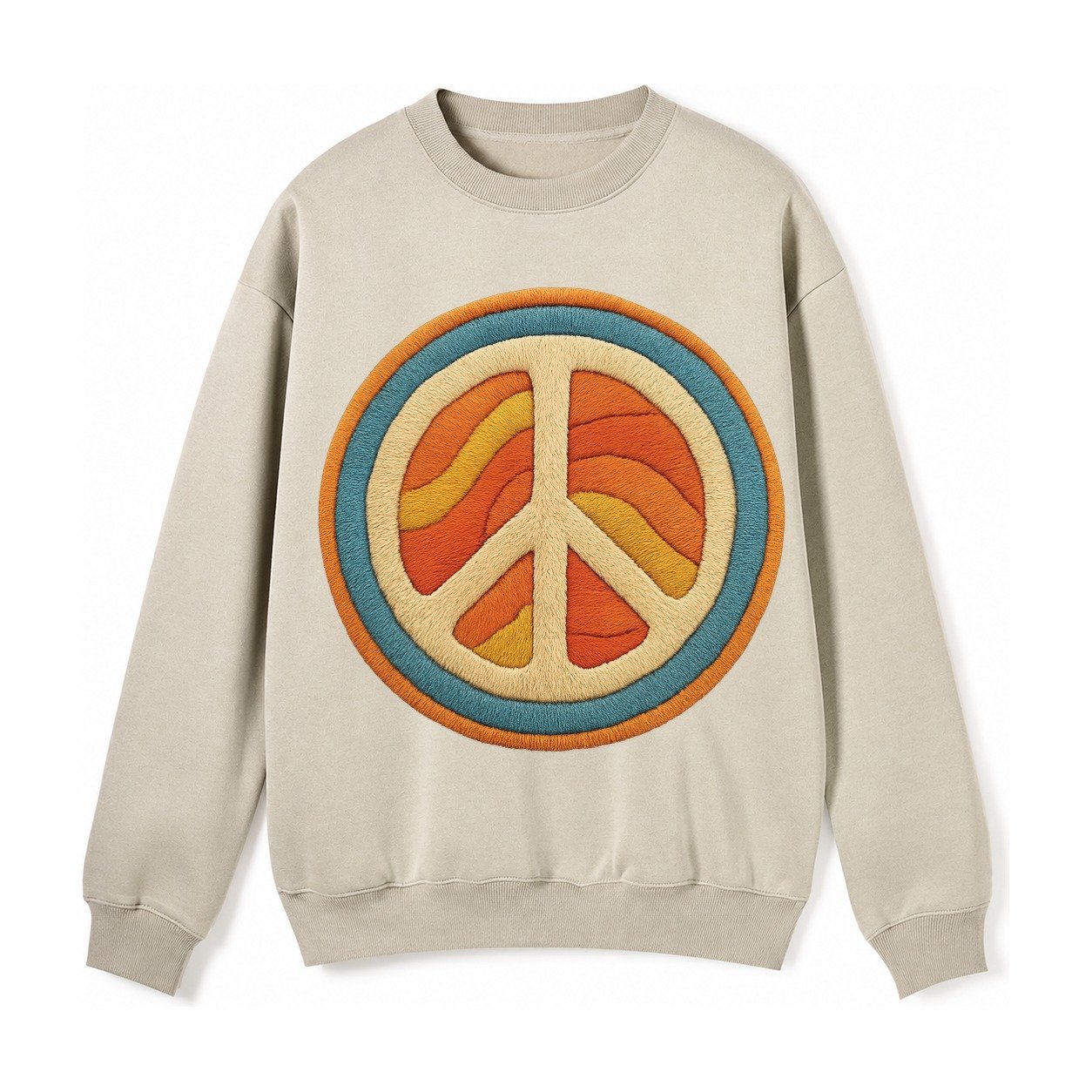 Retro Peace Harmony Fleece Sweatshirt – Light Khaki