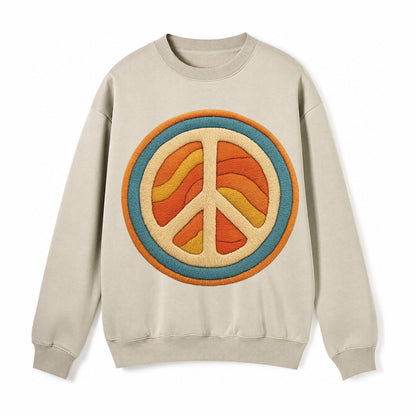 Retro Peace Harmony Fleece Sweatshirt – Light Khaki