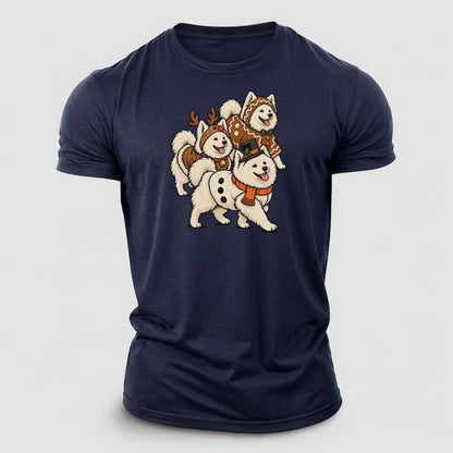 3 Samoyeds In Halloween Costumes Hdp 36 Parade Lineup Halloween Dog Parade Cotton T-Shirt – Navy