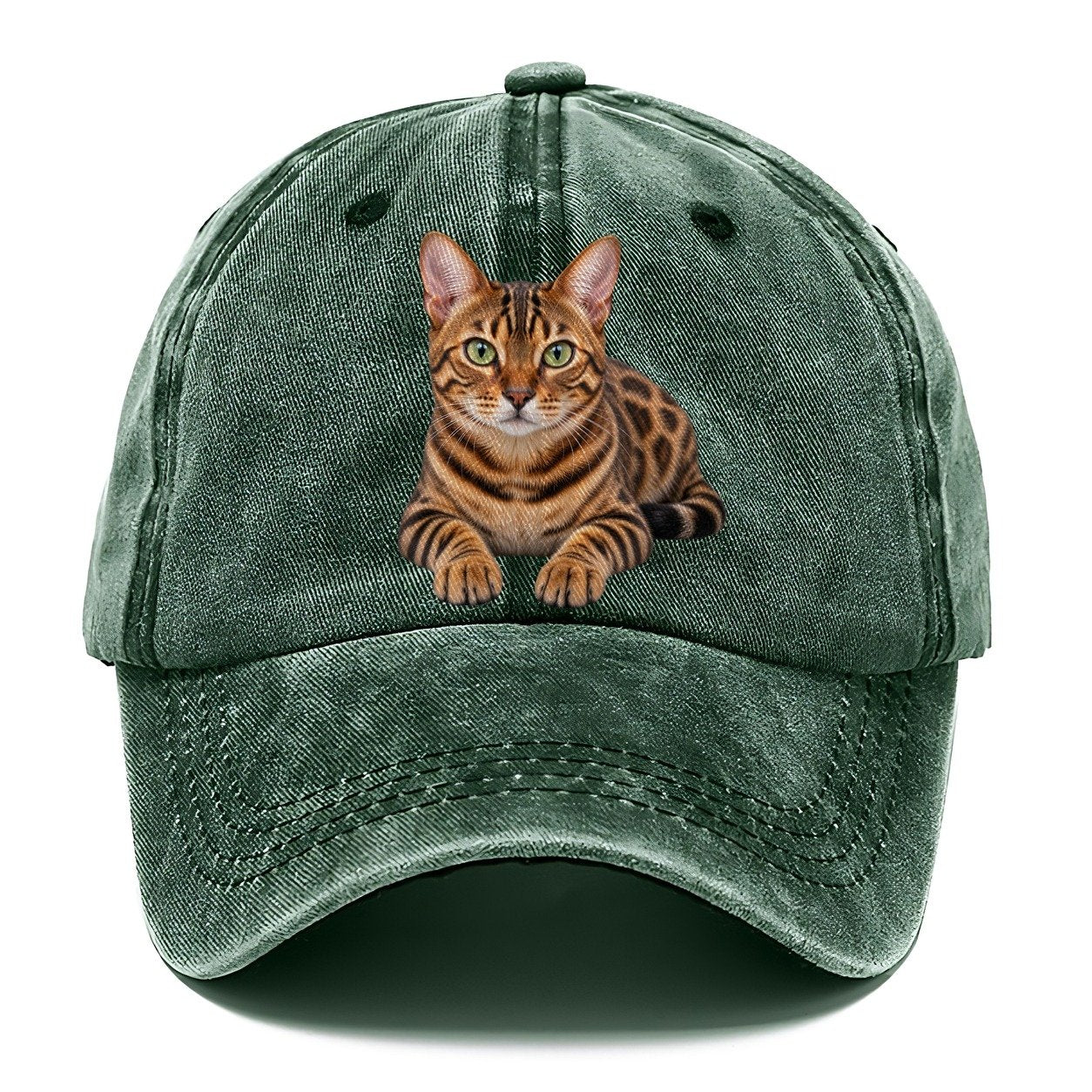 Bengal Reclining Paws Forward Realistic Cat Portrait Classic Cap – Forest Mist