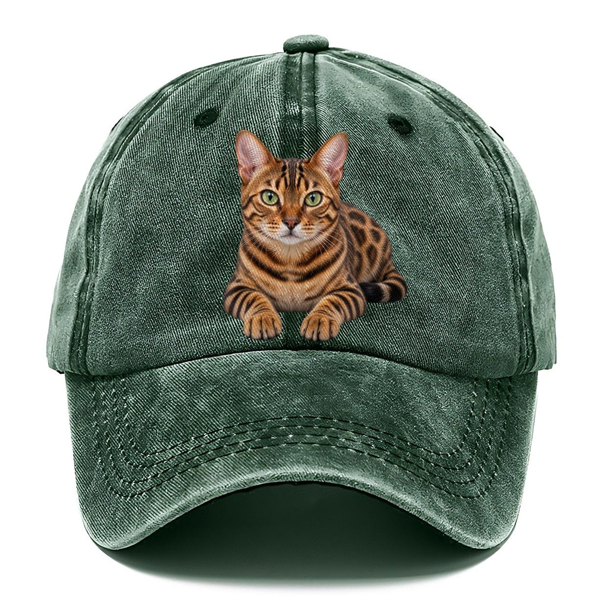 Bengal Reclining Paws Forward Realistic Cat Portrait Classic Cap – Forest Mist