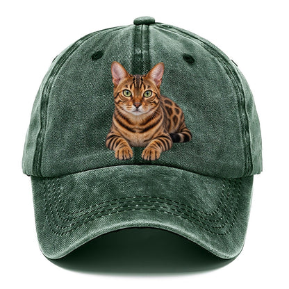 Bengal Reclining Paws Forward Realistic Cat Portrait Classic Cap – Forest Mist