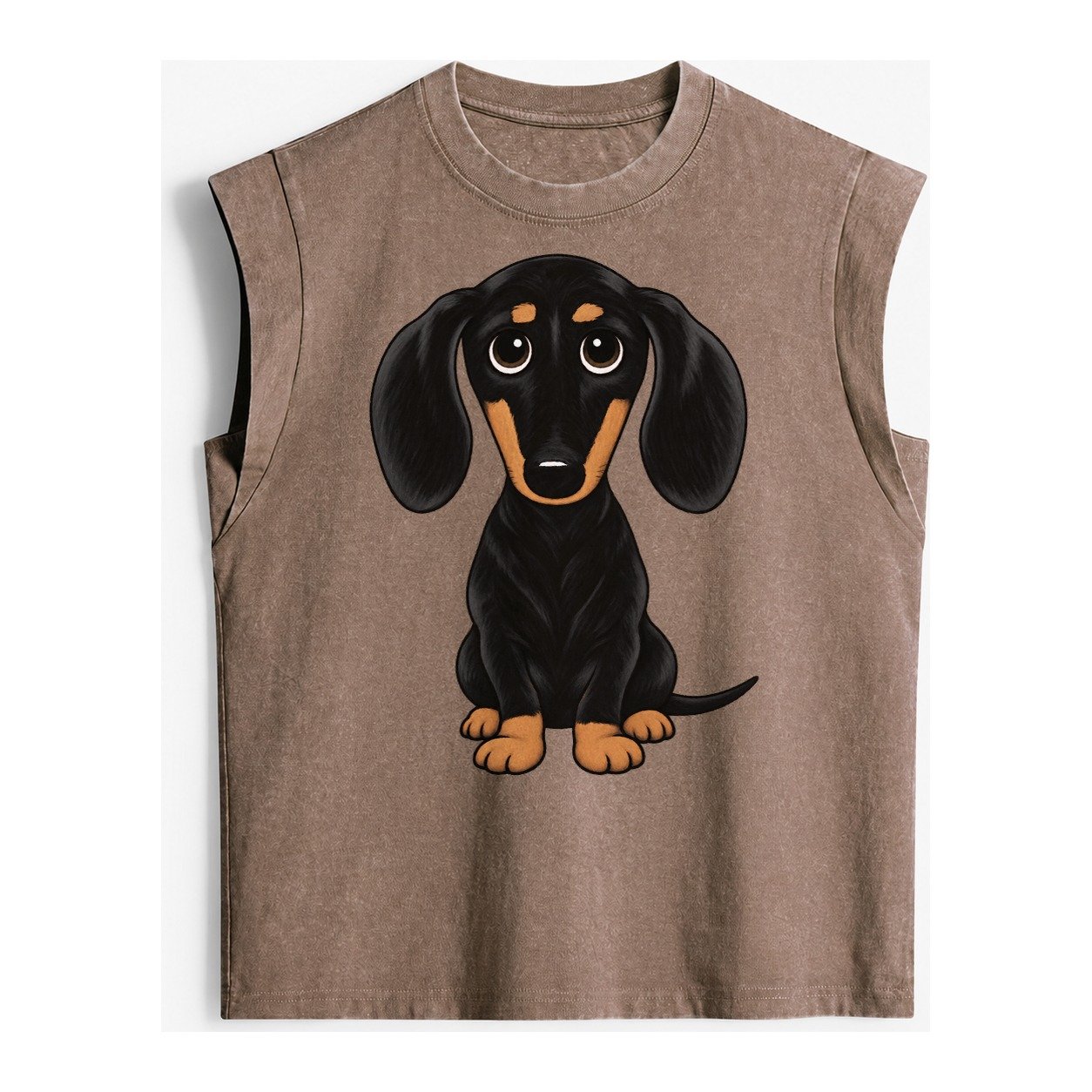 Retro Dachshund Vintage Washed Tank – Brown