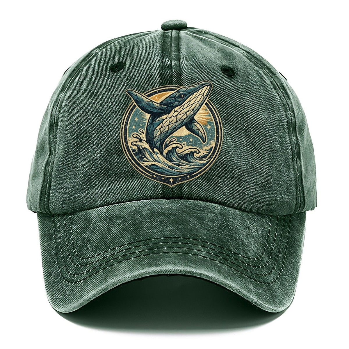 Vintage Whale Ocean Waves Classic Cap – Forest Mist