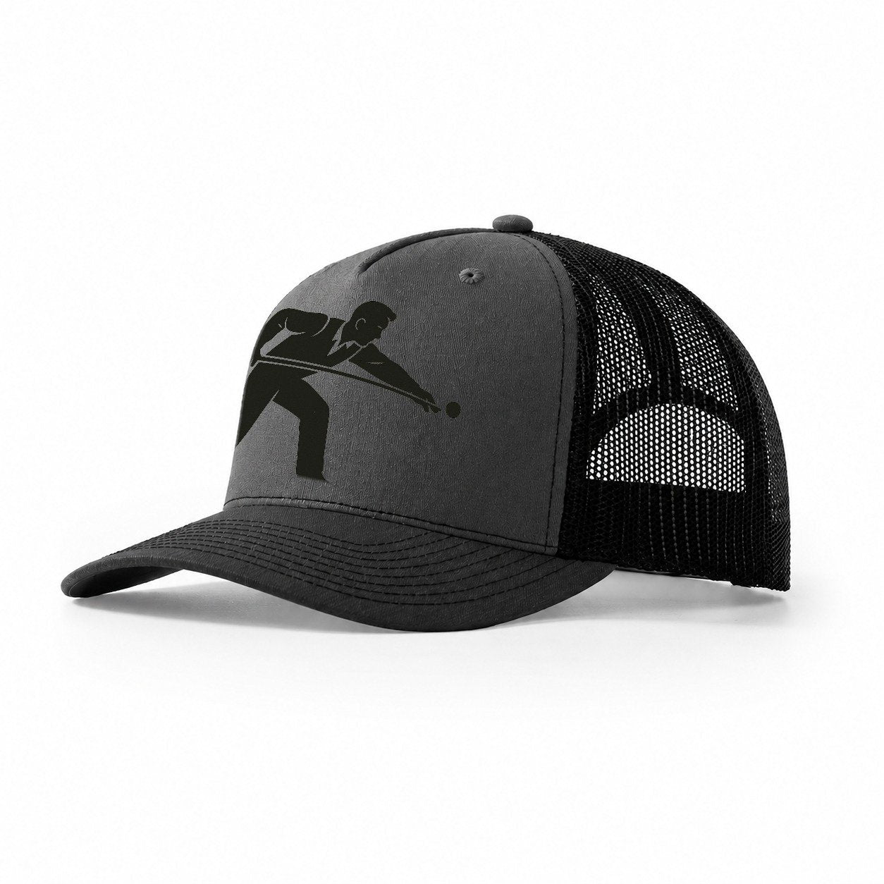 Pool Player Lining Up Shot Trucker Hat – Dark Grey-Black