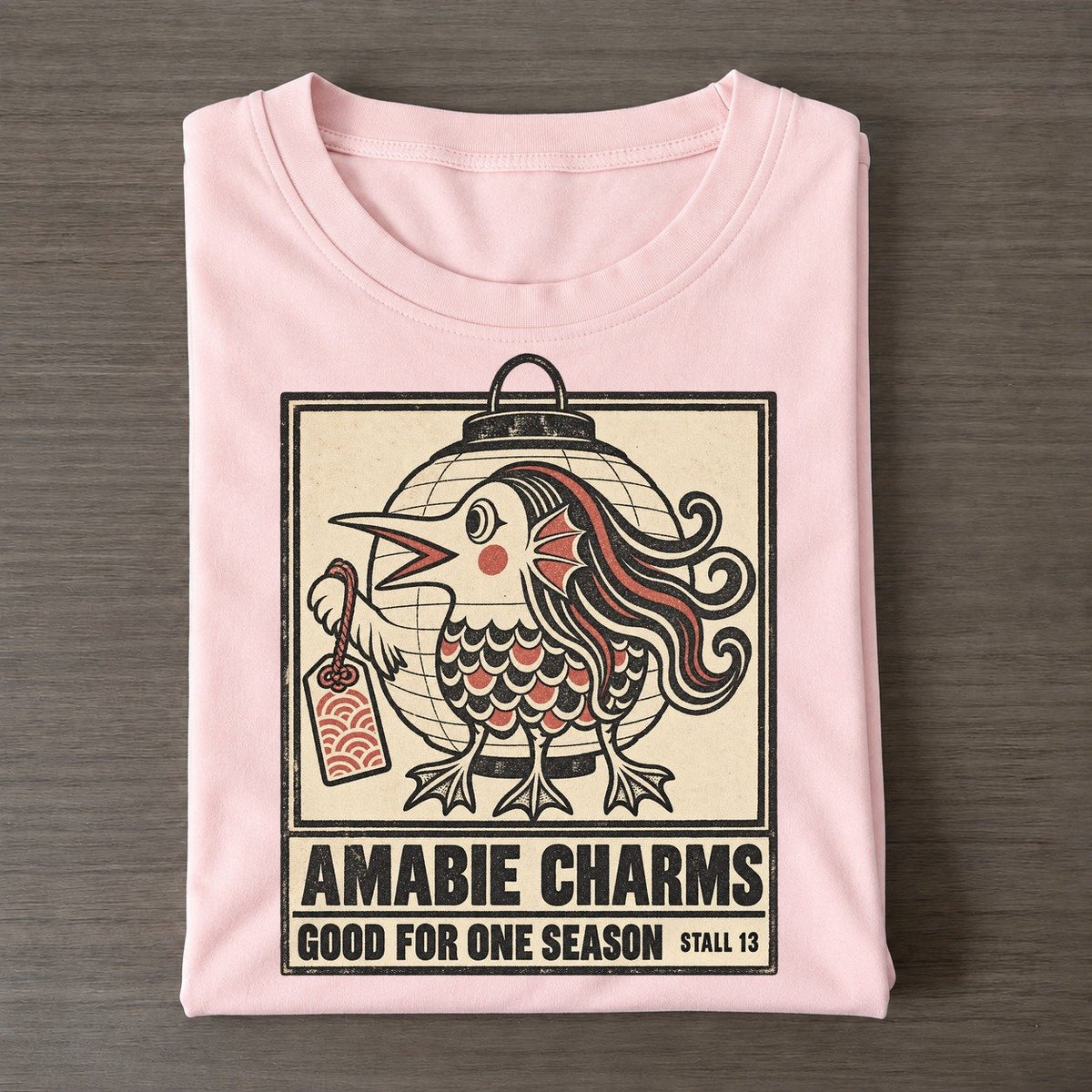 Amabie Charms Yokai Night Market Classic T-shirt – Pink