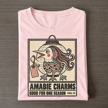 Amabie Charms Yokai Night Market Classic T-shirt – Pink
