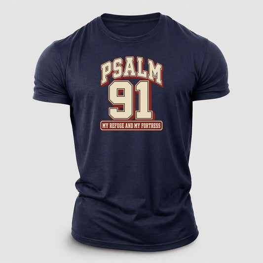 Psalm 91 Varsity Chapel Varsity Cotton T-Shirt – Navy