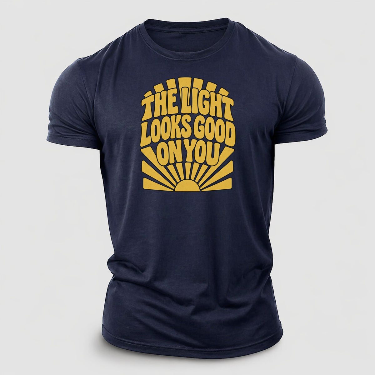 The Light Looks Good On You Sunburst Sayings Cotton T-Shirt – Navy
