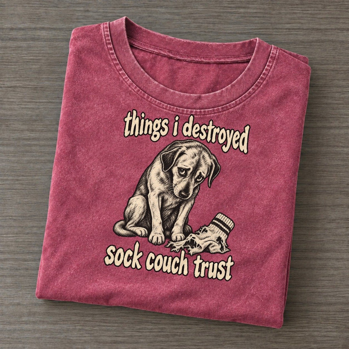 A Guilty Looking Dog Seated Beside A Shredded Sock Bark For Me Vintage T-shirt – Raspberry