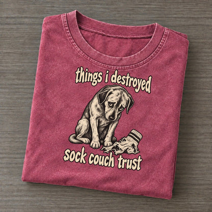 A Guilty Looking Dog Seated Beside A Shredded Sock Bark For Me Vintage T-shirt – Raspberry