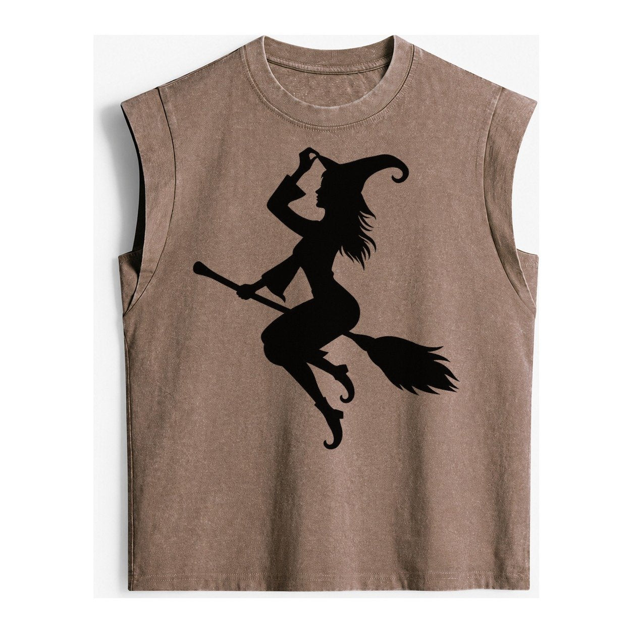 202308151409 Witch On Broom 4 Vintage Washed Tank – Brown