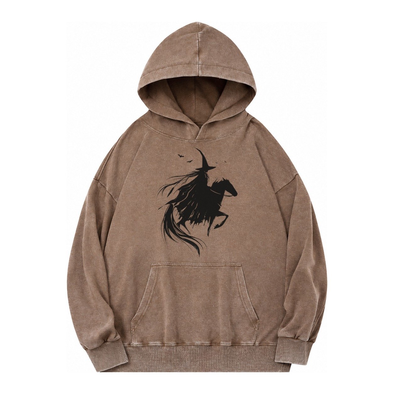 Witch On Horse Vintage Washed Hoodie – Brown