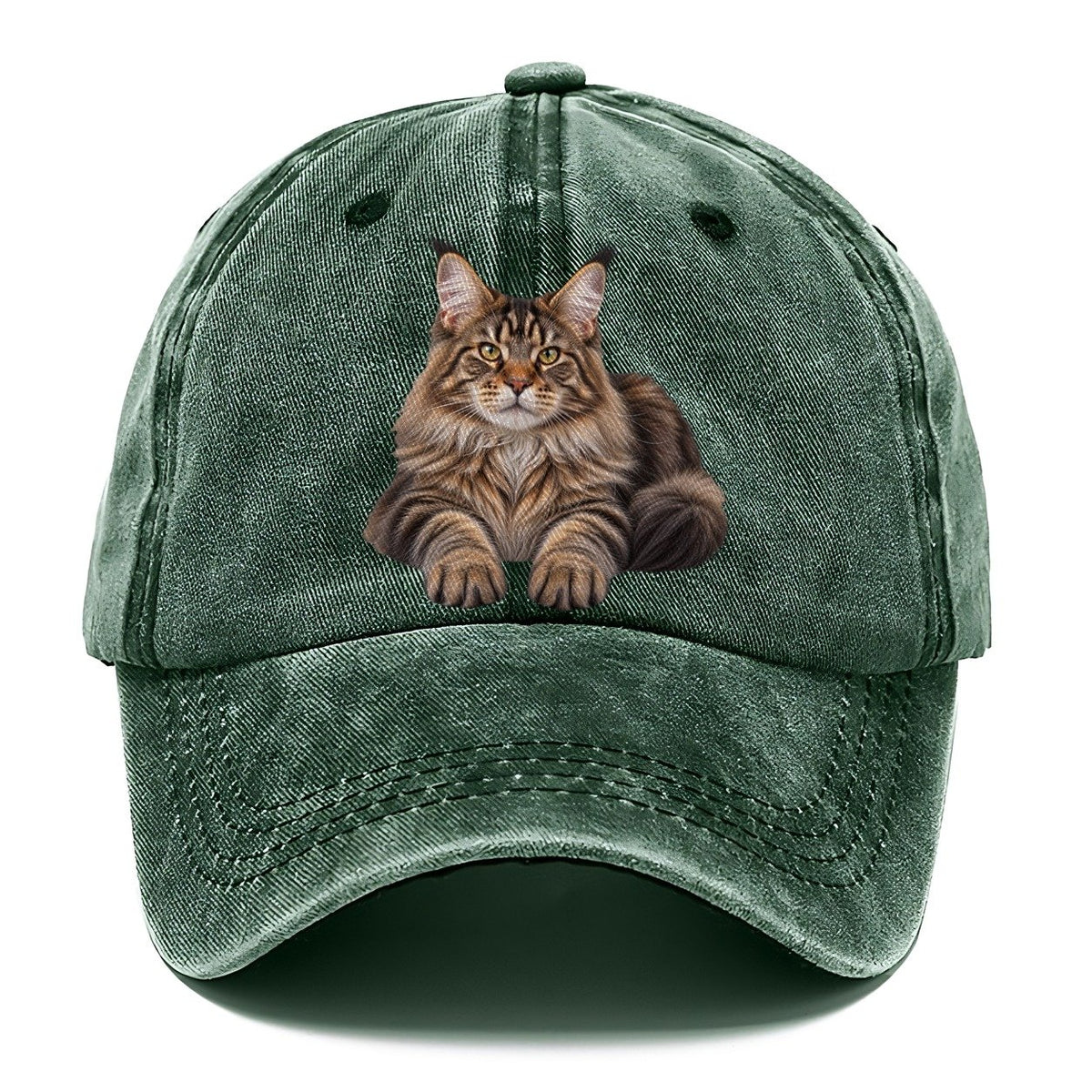 Maine Coon Reclining Paws Forward Realistic Cat Portrait Classic Cap – Forest Mist