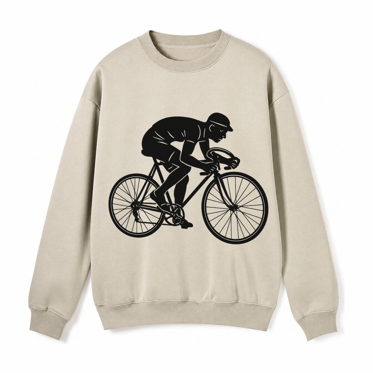 Cyclist Sprinting In Racing Position Fleece Sweatshirt – Light Khaki