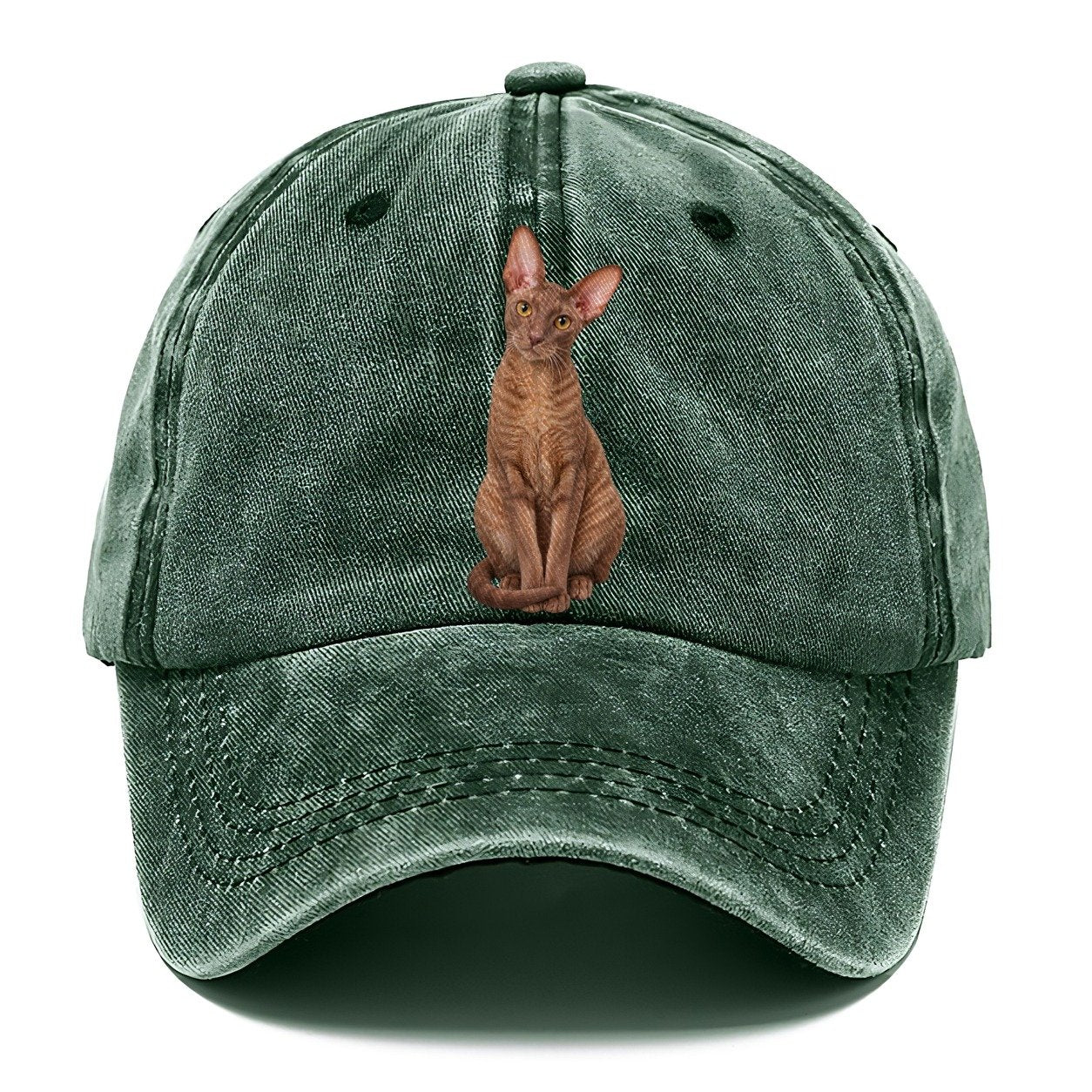 Cornish Rex Seated Portrait Realistic Cat Portrait Classic Cap – Forest Mist
