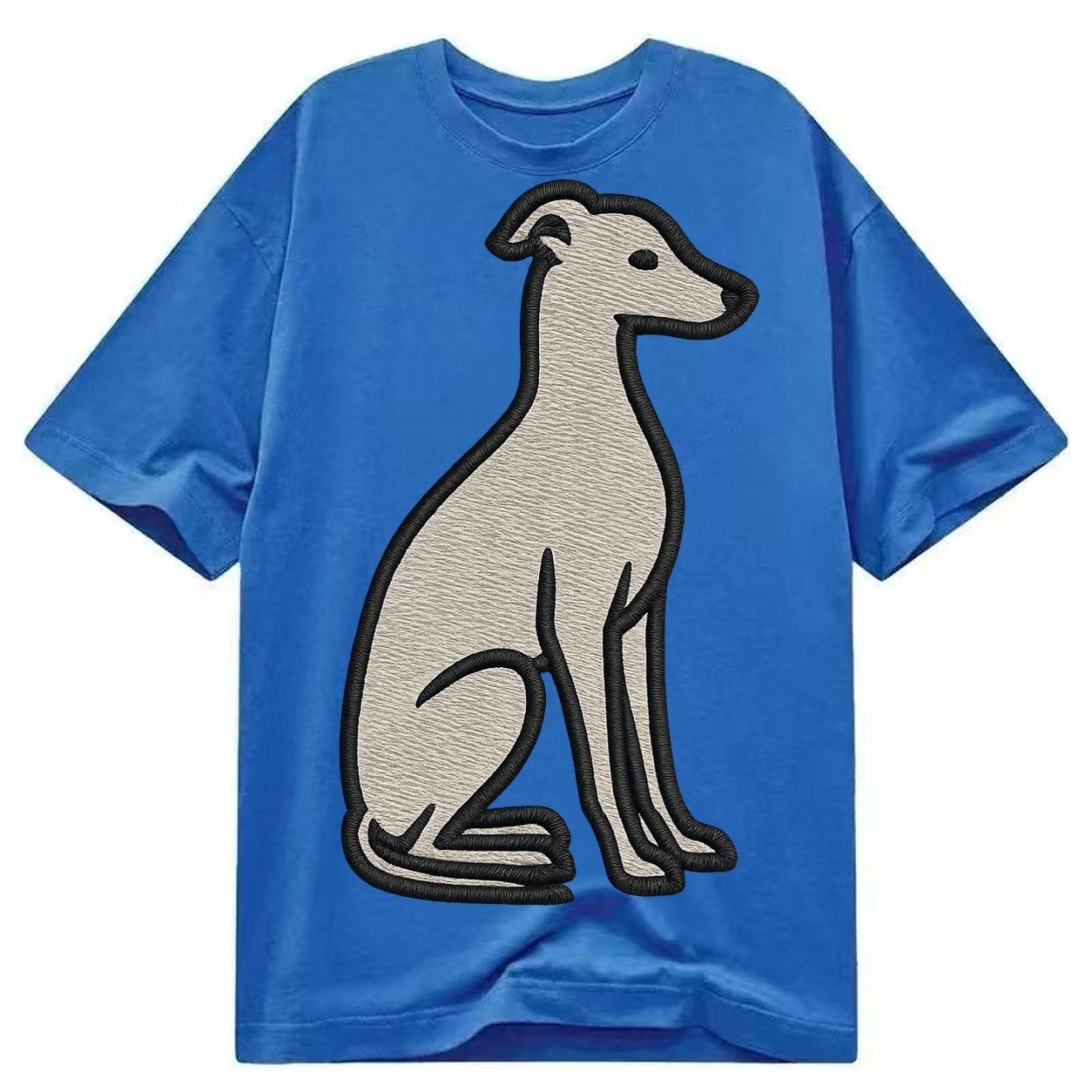 Italian Greyhound Gray Embroidered Sitting Pose Classic T-shirt – Blue