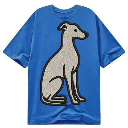 Italian Greyhound Gray Embroidered Sitting Pose Classic T-shirt – Blue