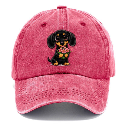 Dachshund Flower Bouquet Classic Cap – Pomegranate Blush