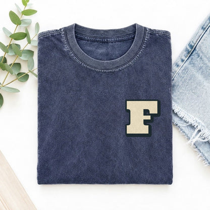 Initial F Left Chest Vintage T-shirt – Blue