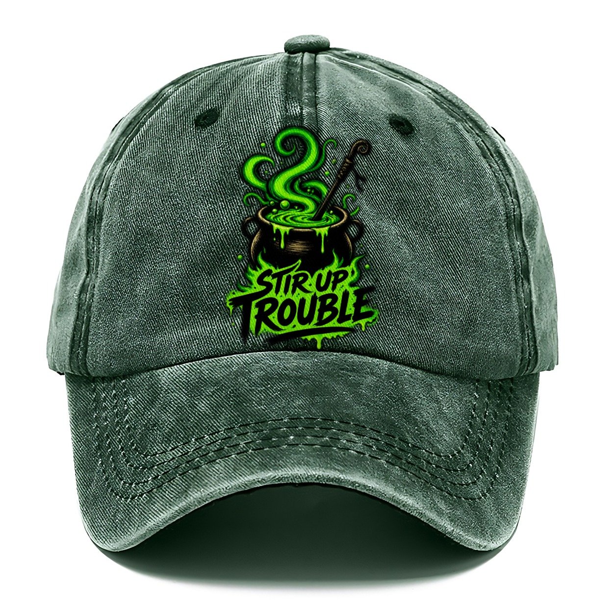 Stir Up Trouble Slogan Witch Magic Classic Cap – Forest Mist