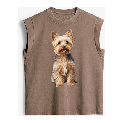 Yorkshire Terrier Dog Vintage Washed Tank – Brown
