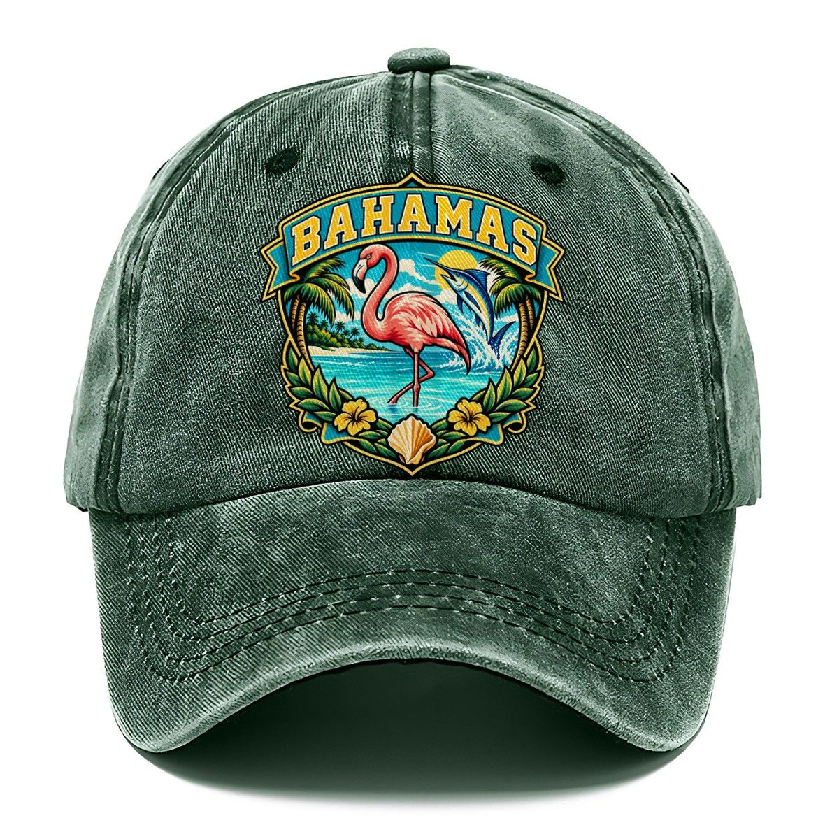 Bahamas Retro Badge Country Logos Classic Cap – Forest Mist