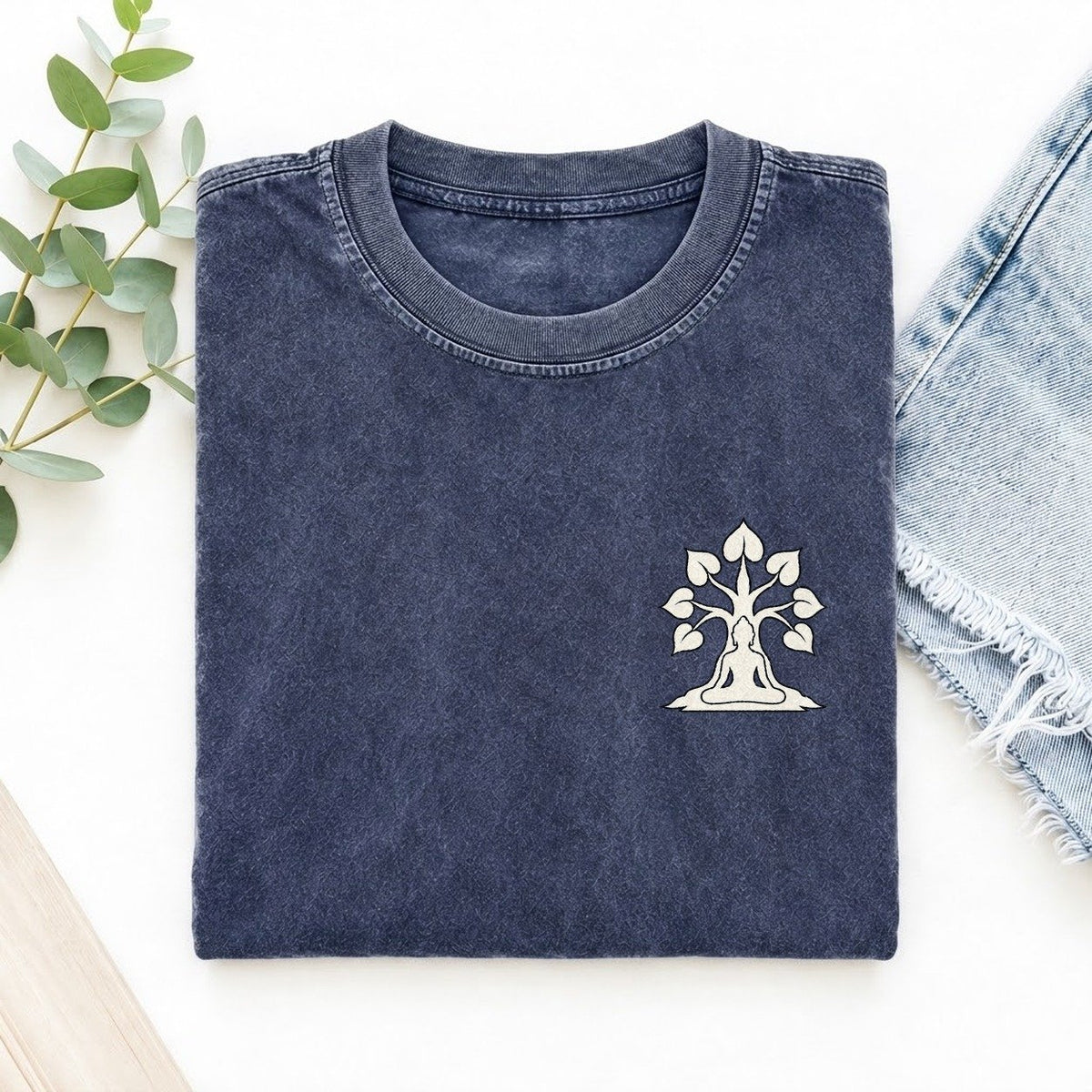 Bodhi Meditation Left Chest Vintage T-shirt – Blue