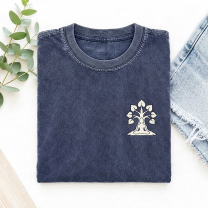 Bodhi Meditation Left Chest Vintage T-shirt – Blue