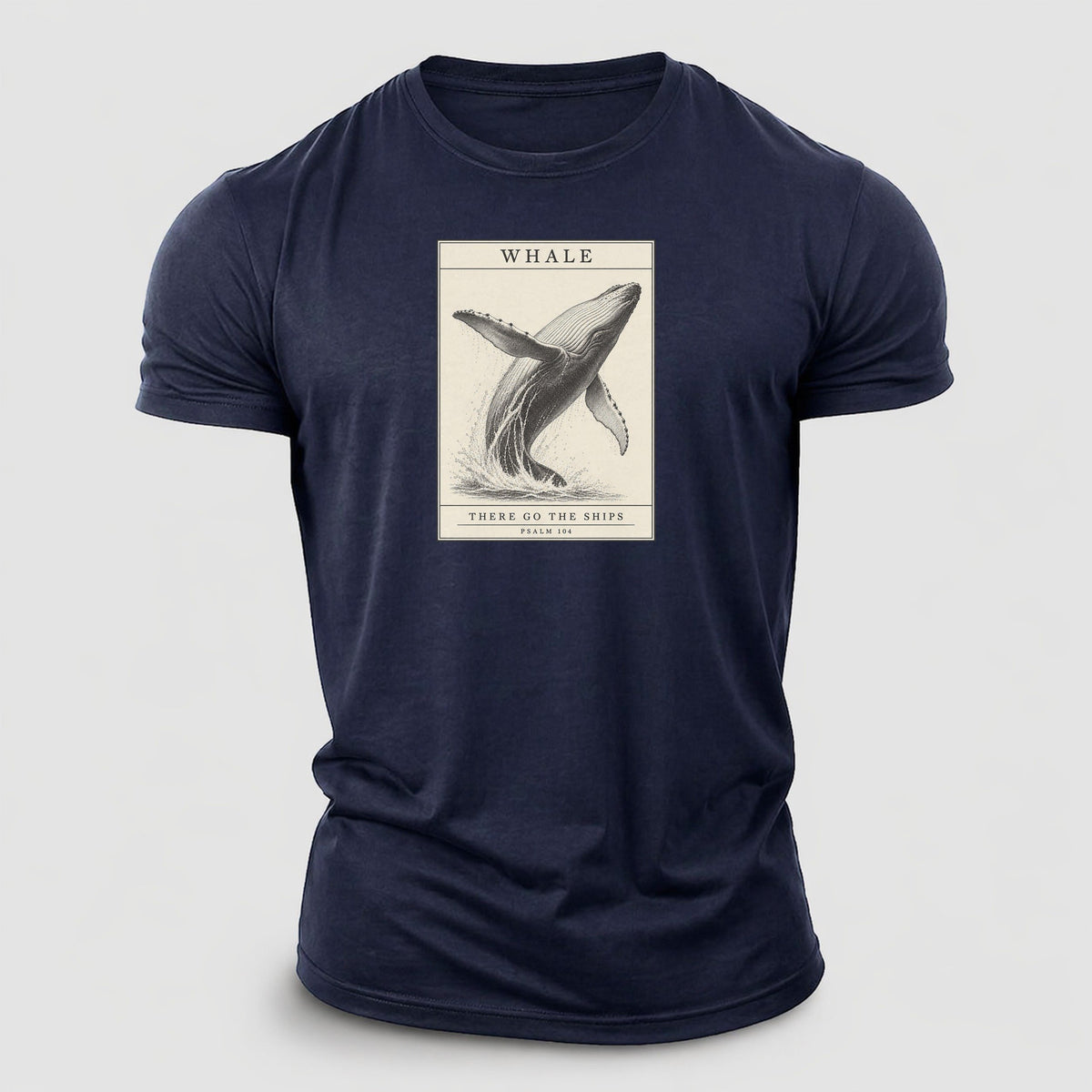 Whale Specimen Plate Creature Canticle Cotton T-Shirt – Navy