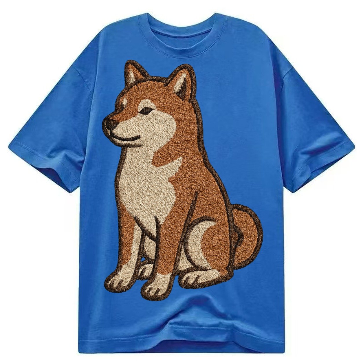 Shiba Inu Red Sesame Embroidered Sitting Pose Classic T-shirt – Blue