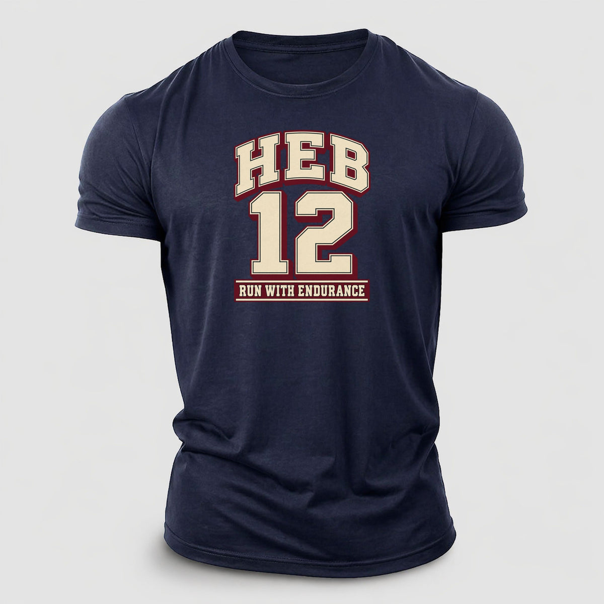 Hebrews 12 Varsity Chapel Varsity Cotton T-Shirt – Navy