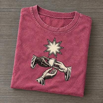 Bahai Nine Point Star And Shared Table World Faiths Ink Figures Vintage T-shirt – Raspberry