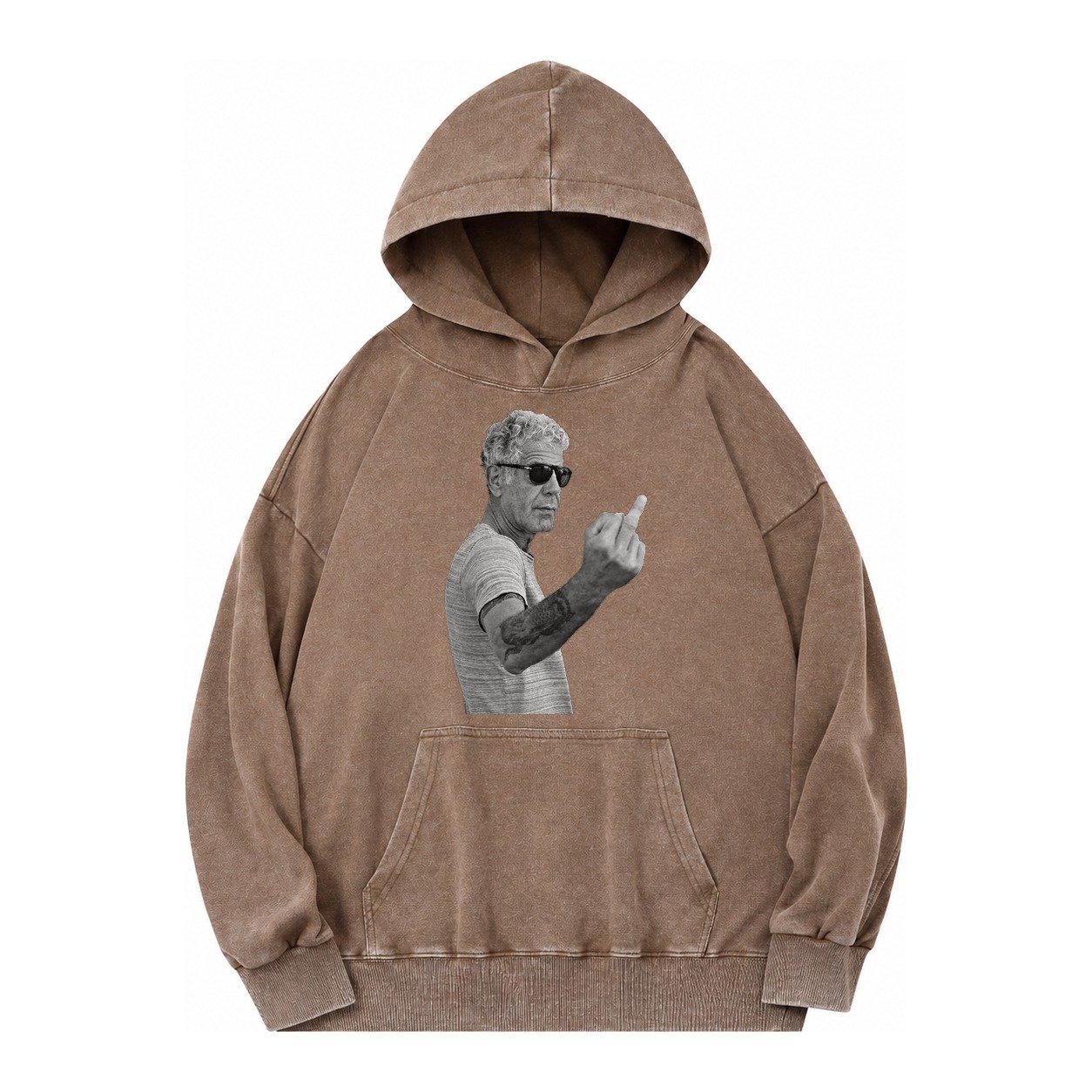 Anthony Bourdain Middle Finger Vintage Washed Hoodie – Brown