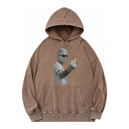 Anthony Bourdain Middle Finger Vintage Washed Hoodie – Brown
